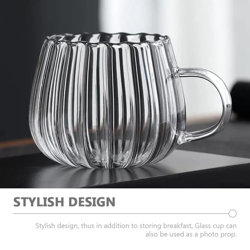 2Pcs Transparent Glass Pumpkin Mugs with Handle, 12oz Heat-Resistant Clear Coffee Tea Milk Cups, Borosilicate Glass Drinking Cups for Home, Office, Microwave Safe