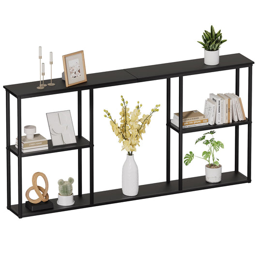 WOHOMO Black Console Table,3-Tire Small Entryway Table,Long Sofa Table for Hallway,Living Room(63 inch)