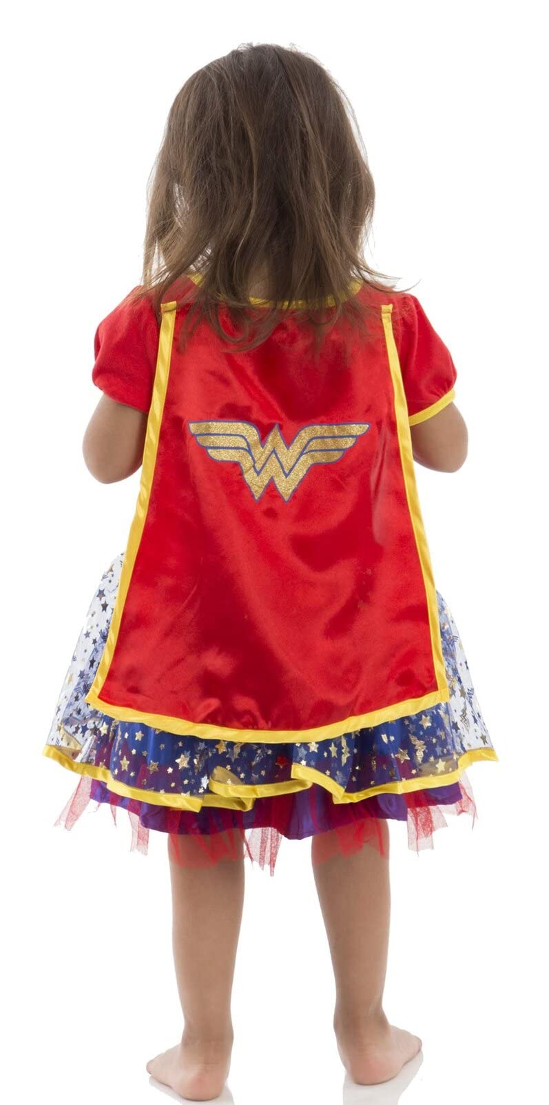 Wonder Woman Toddler Girls' Costume Dress with Gold Tiara Headband and Cape, Red (5T)