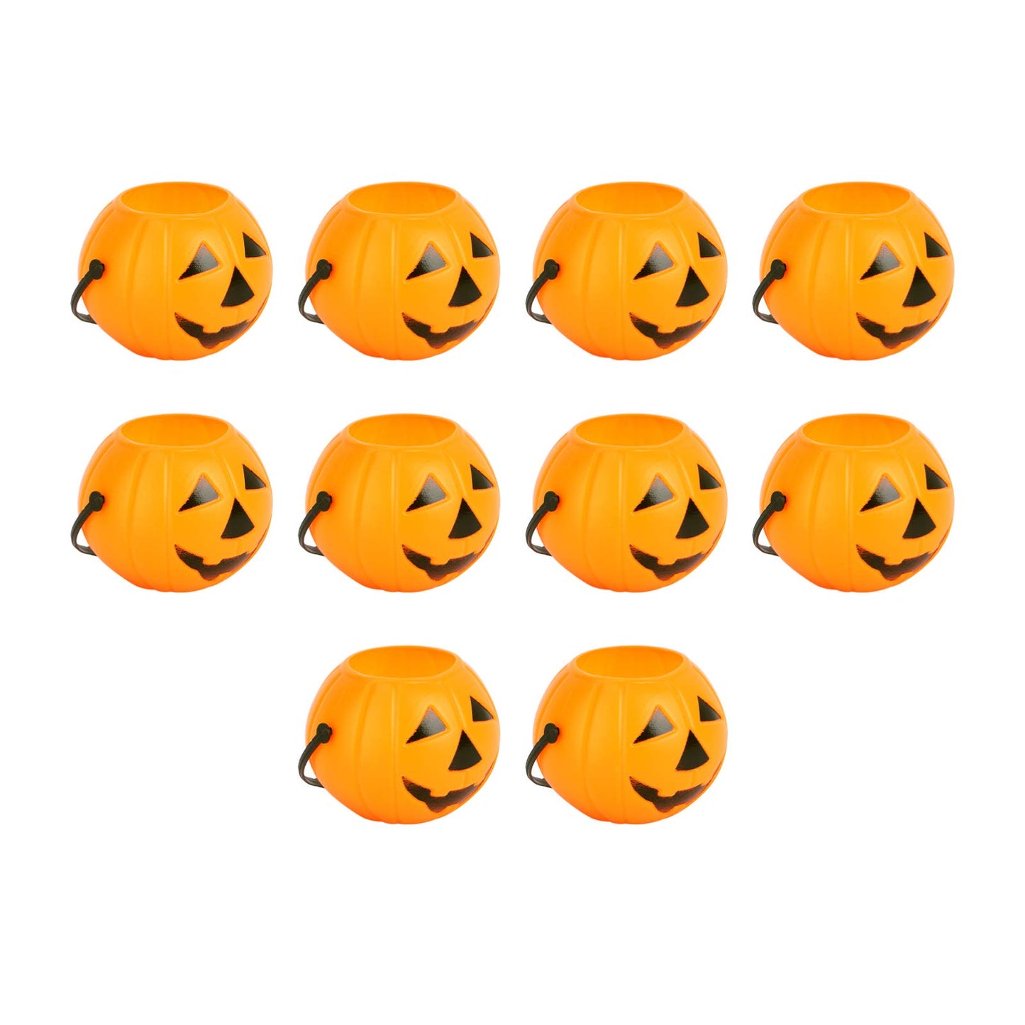 10PCS Halloween Plastic Pumpkins Portable Mini Pumpkin Buckets Pumpkin Candy Buckets Trick or Treat Pumpkin Candy Pail Holder (Orange)