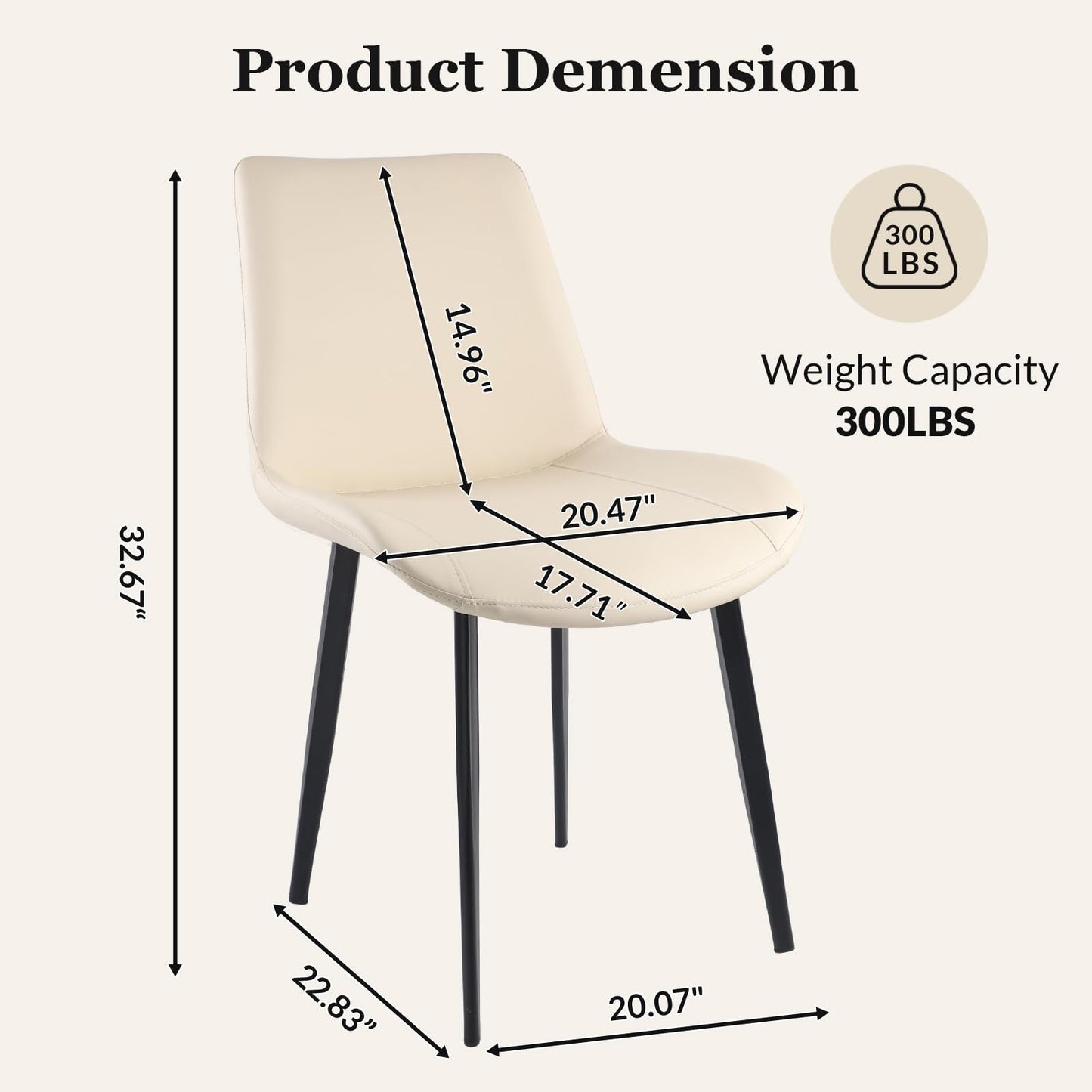 Aimerive Dining Chairs Set of 4, Faux Leather Dining Chairs, Upholstered Chair, Modern Dining Room Chairs with Black Metal Legs, Beige