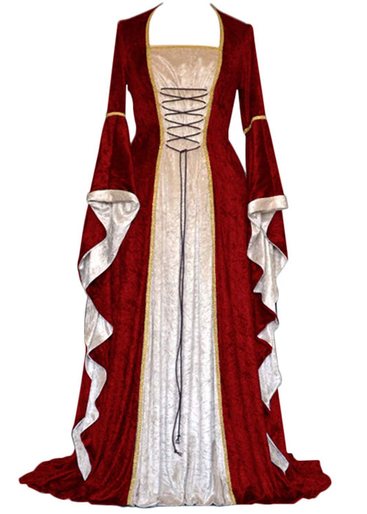 YEAXLUD Womens Renaissance Medieval Costume Dress Lace up Irish Over Long Dresses Cosplay Retro Gown S-5XL (M, Wine Red)
