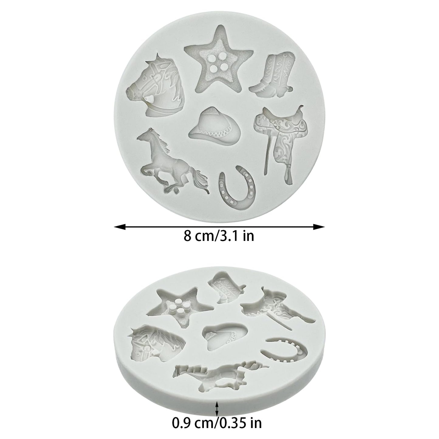 4Pcs Western Cowboy Theme Silicone Fondant Molds Candy Chocolate Molds Biscuit Cookies Baking Mold DIY Cupcake Topper Sugarcraft Gum Paste Clay Ice Cube Pudding for Cake Decoration