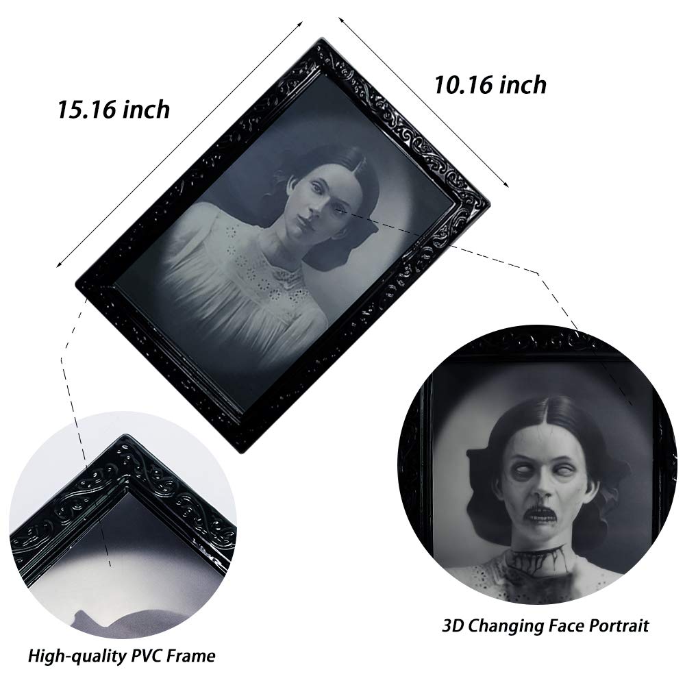 YBB 4 Pack Halloween Moving Picture Frame, 3D Changing Face Horror Portrait Scary Decoration for Home Halloween Party, Castle, Haunted House Decor