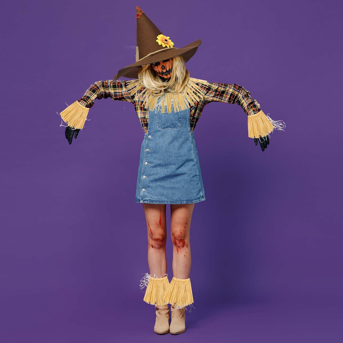 7 Pcs Scarecrow Costume Set Halloween Costume Scarecrow Belt Hat Rope Straw Kit for Oktoberfest Halloween Dress Up (Style 1)