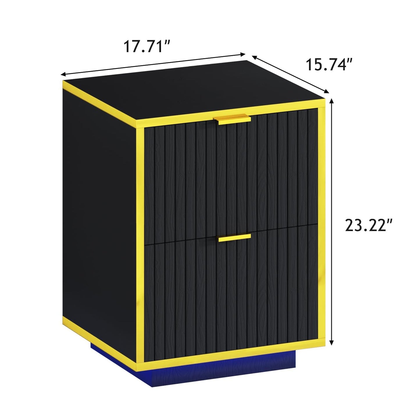 4ever2buy Black Nightstand with LED Lights, Morden Bedside Table with Gold Frame, Fluted Nightstand with Drawers, 18 Inch Night Stand with Storage, Side Table for Bedroom, Black and Gold
