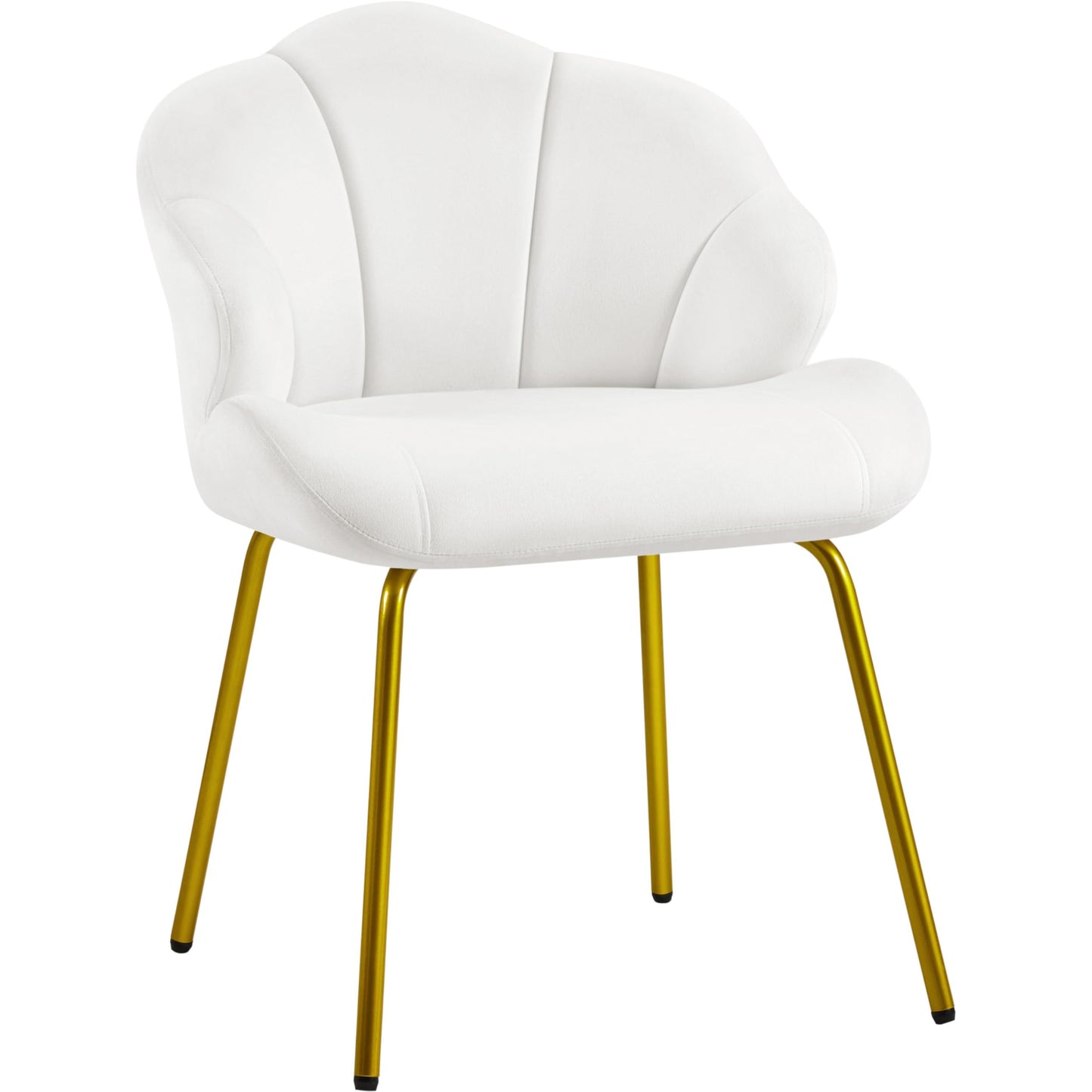 Yaheetech Vanity Chair, Velvet Accent Chair with Shell-Shaped Backrest, Modern Armchair with Gold Metal Legs for Dressing Room/Bedroom/Living Room, White