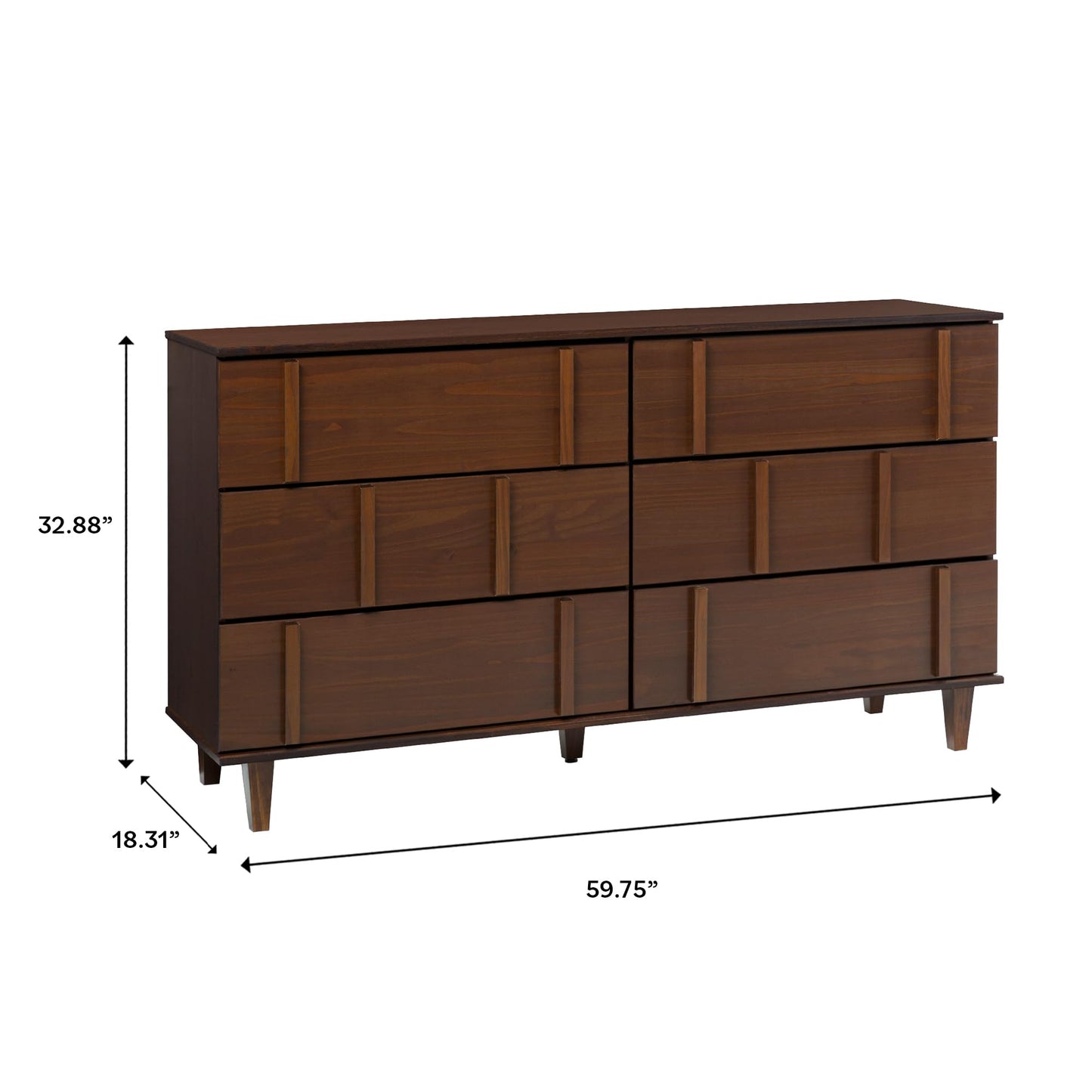 Walker Edison Contemporary Detailed 6-Drawer Solid Wood Dresser, 60 Inch, Walnut