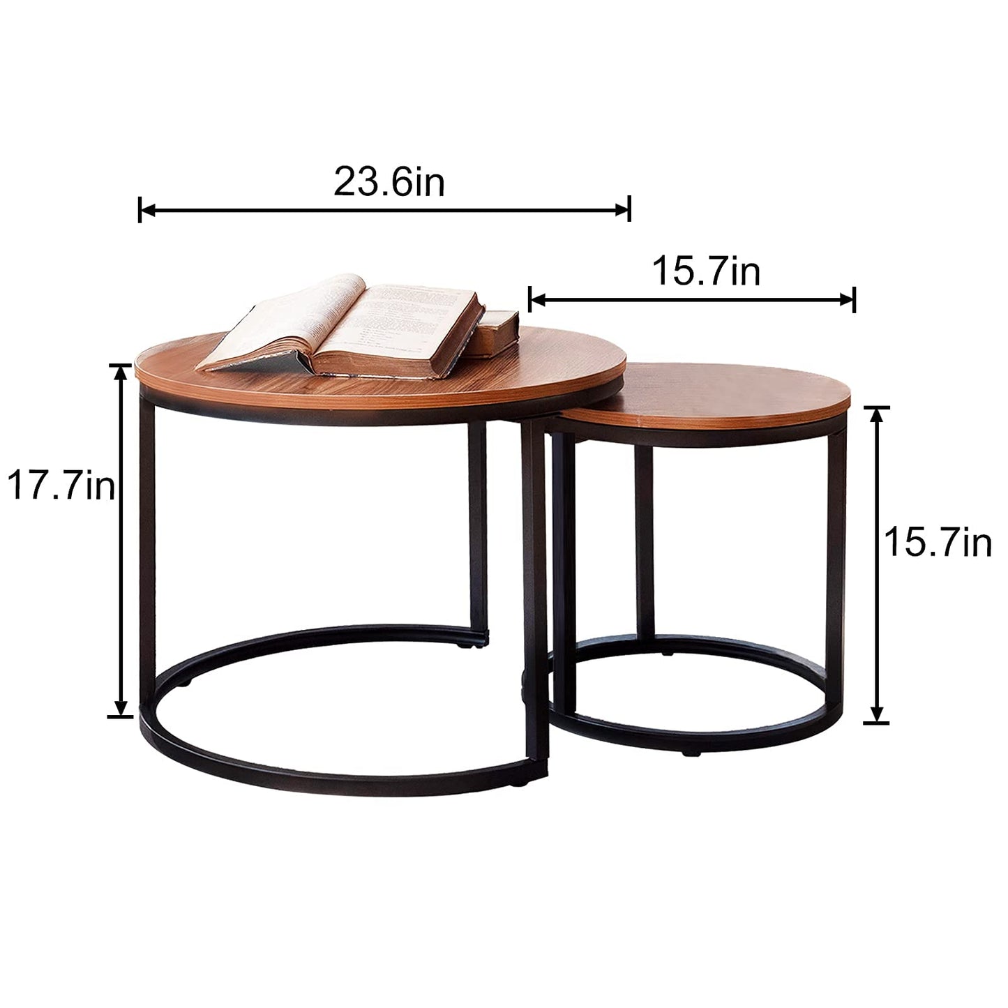 aboxoo Coffee Table Nesting Side Round Set of 2 End Table Top Sturdy Metal Frame Desk Centerpiece Living Room Bedroom Apartment Modern Industrial Simple Nightstand