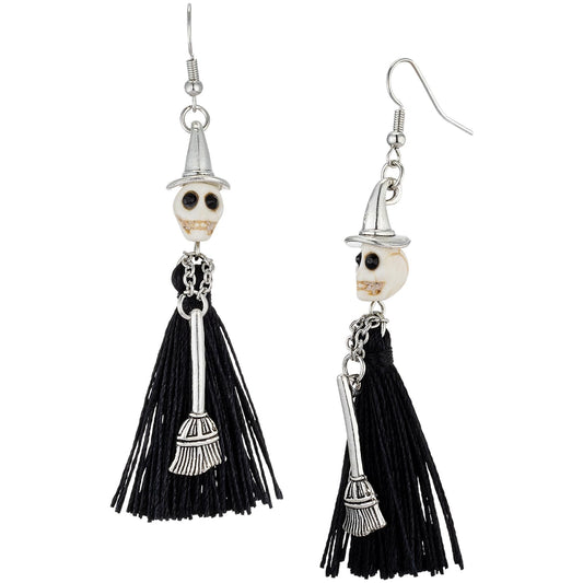 Witch Halloween Earrings Skull Skeleton Tassel Earrings for Women Girls, Witch Accessories Gothic Jewelry