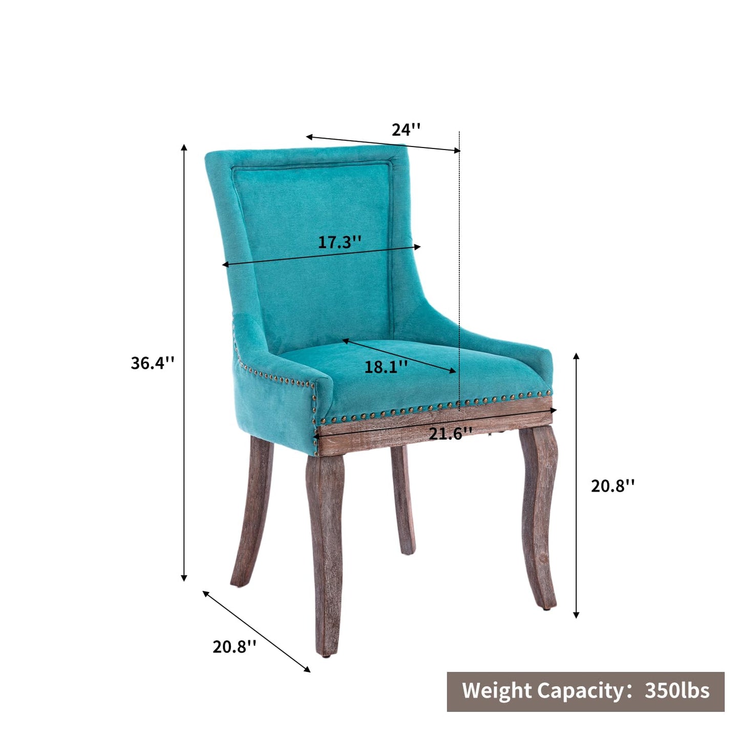 Yayzy Modern Dining Chairs Set of 6, Upholstered Fabric High Back Dining Chairs with Nailhead Trim & Solid Wood Legs for Dining Room & Kitchen, Blue