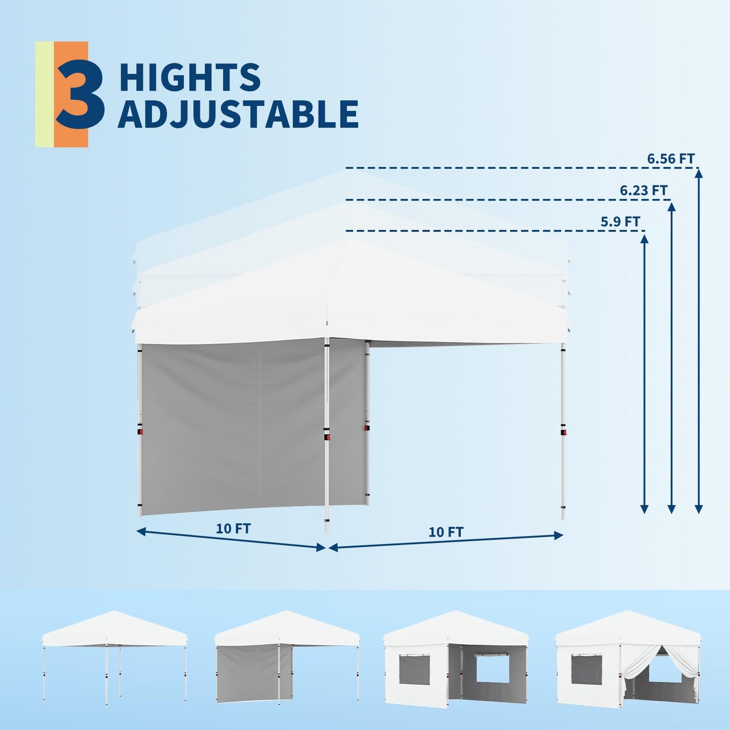 10x10 Pop Up Canopy with One Button Push Setup - Heavy Duty Outdoor Canopy Tent with Portable Roller Bag - 3 Adjustable Height, 4 Weight Bags, 8 Stakes & 4 Guy Ropes Included (White)