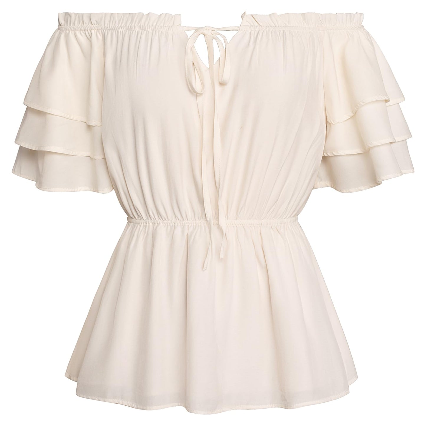 Women Renaissance Pirate Peasant Ruffled Shirt Blouse Holiday Tops Apricot M