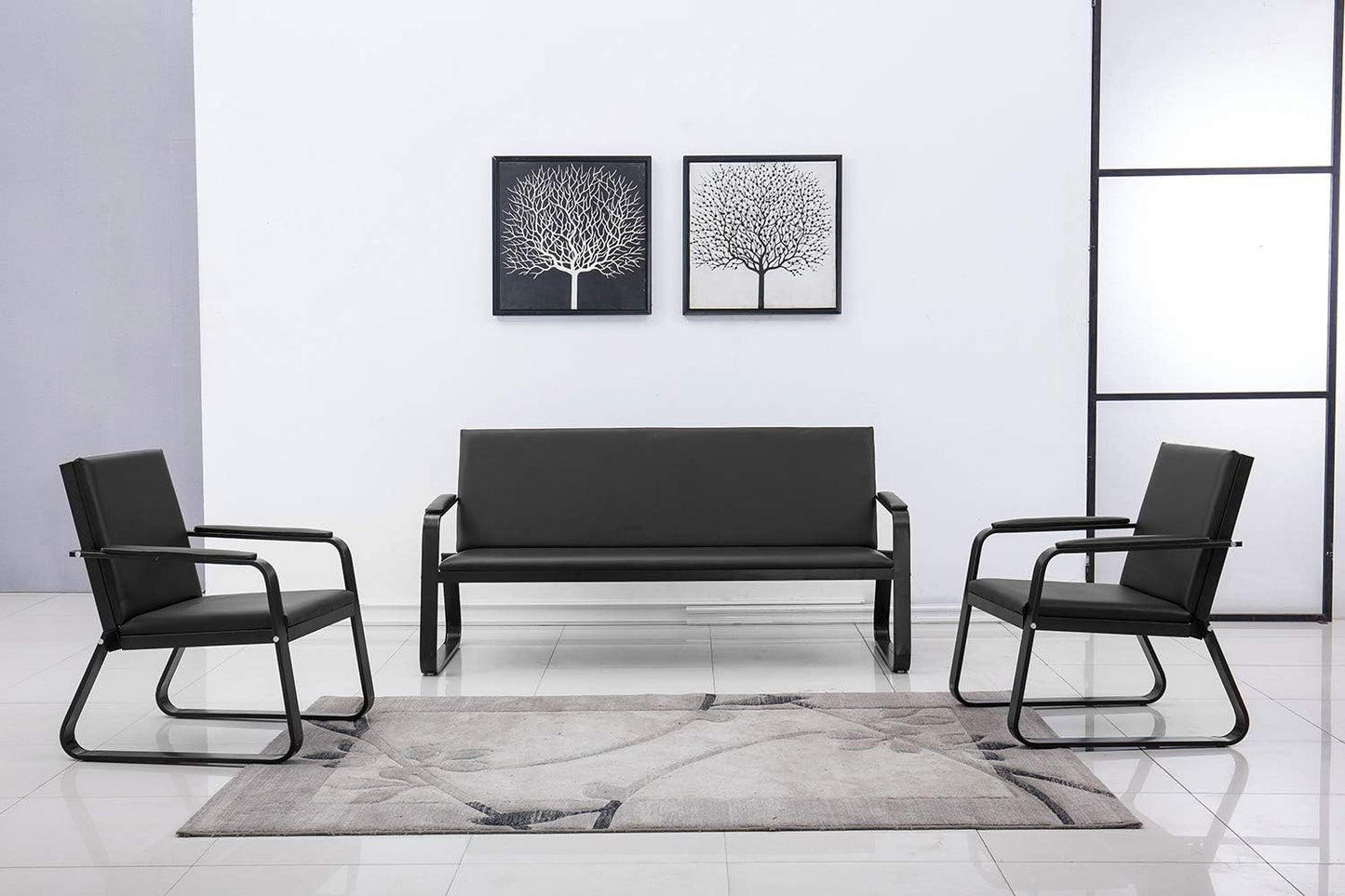 wonline Waiting Room Chair with Armrest PU Leather Office Furniture Bench Office Guest Seating Lobby Conference Reception Chairs for Airport Clinic Hospital Bank Salon Barber