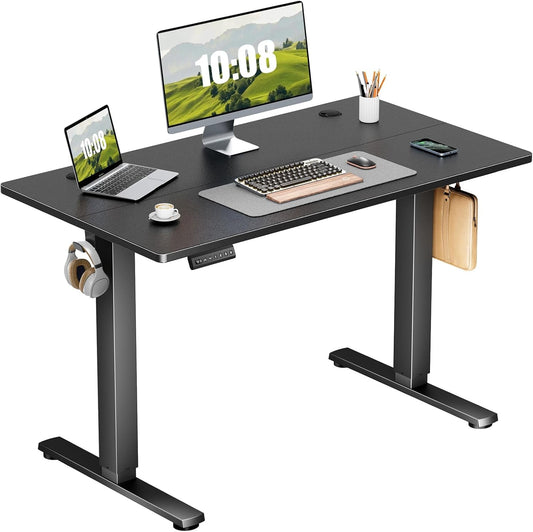 Whitmor Electric Standing Desk - 40 x 24 Inch Height Adjustable Computer Desk, Sit to Stand Home Office Table with Splice Board, 2 Hooks & Wire Hole, Black