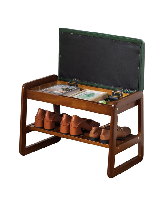 ABAMFUR Shoe Rack Bench, Solid Wood Entryway Bench with Flip-Open Storage Box for Entry, Hallway (Green-21.65")