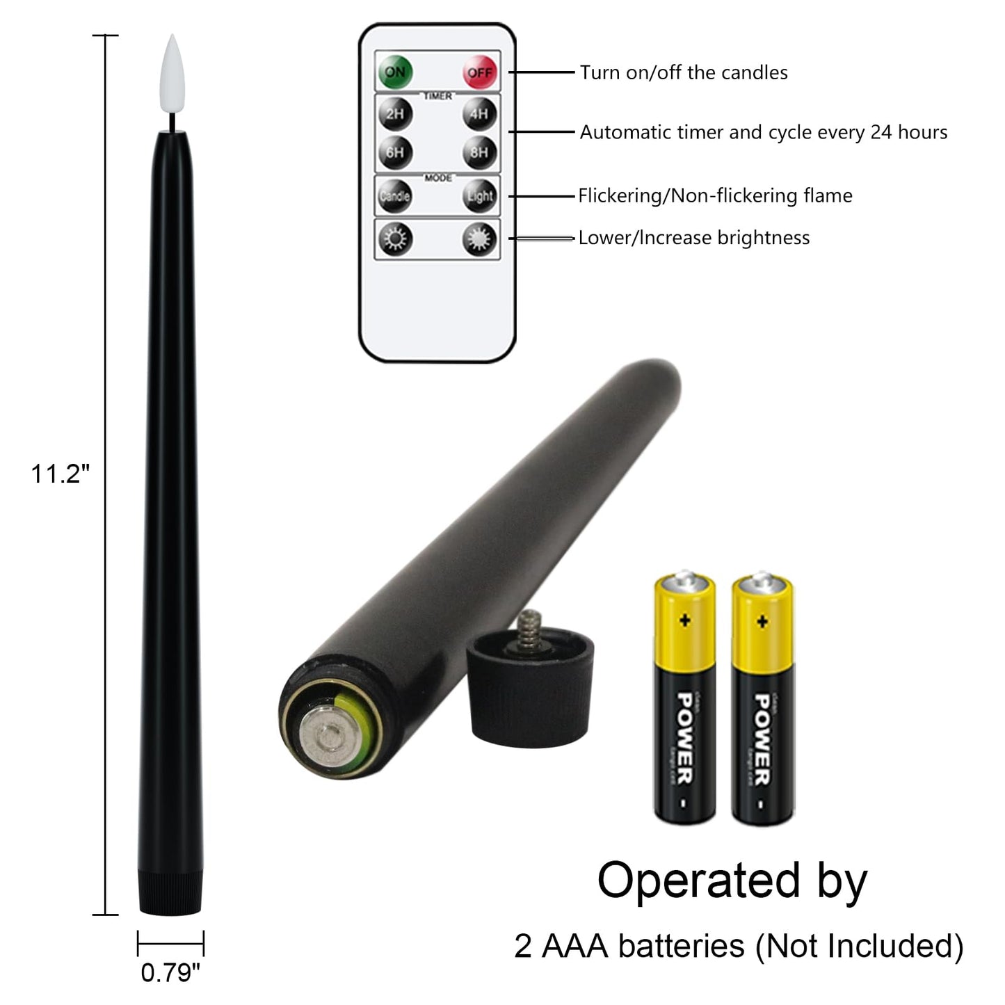 Wondise Halloween Flameless Taper Candles with Remote & Timer, 4 Pack Black Candles Battery Operated LED 3D Wick Flickering for Halloween Table Decorations