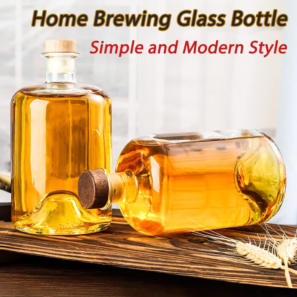 2 Pack 25 oz Heavy Base Clear Glass Liquor Bottles with T-Top Wood Caps Clear Wine Bottles Home Brewing Airtight Crew Bottles Leak Proof for Kombucha Juice Oil Drinks,Kefir,Dishware Safe