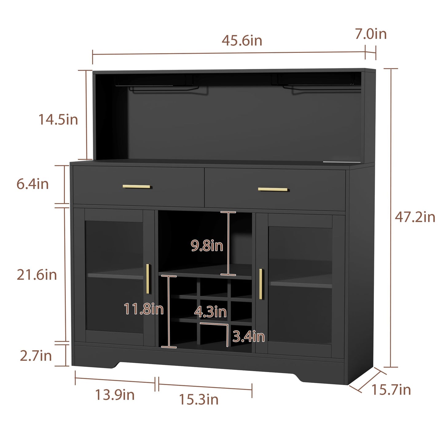 Wine Bar Cabinet with LED Light, Kitchen Coffee Bar Cabinet with Power Outlet, Home Liquor Cabinets with Glass Holder and Wine Racks, Modern Buffet Sideboard with Storage for Living Room, Kitchen