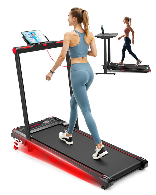 Walking Pad with Handle Bar, Anylife Incline Walking Pad Foldable Treadmill, 2.5HP Portable Under Desk Treadmills for Home, Compact Treadmill 330lb Capacity with LED Display, Purple