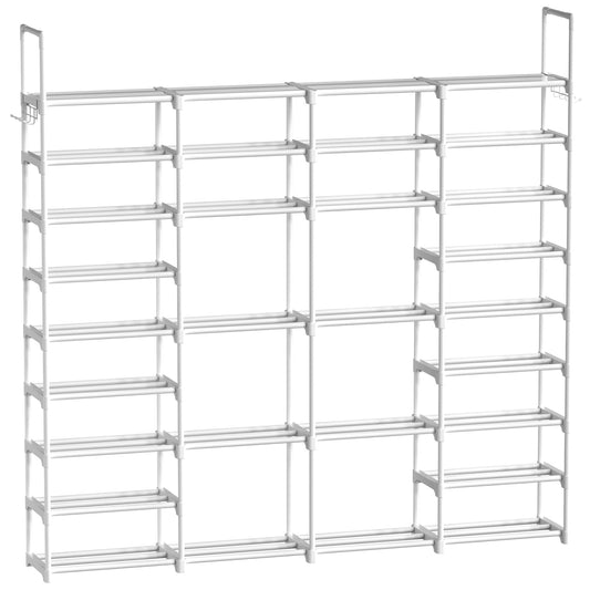 WOWLIVE 4 Row 10 Tiers Extra Large Shoe Rack 72-80 Pairs Big Tall Metal Shoe Shelf, Heavy Duty Organizer for Closet Entryway, Boot Rack Storage Stackable Stand for Garage White