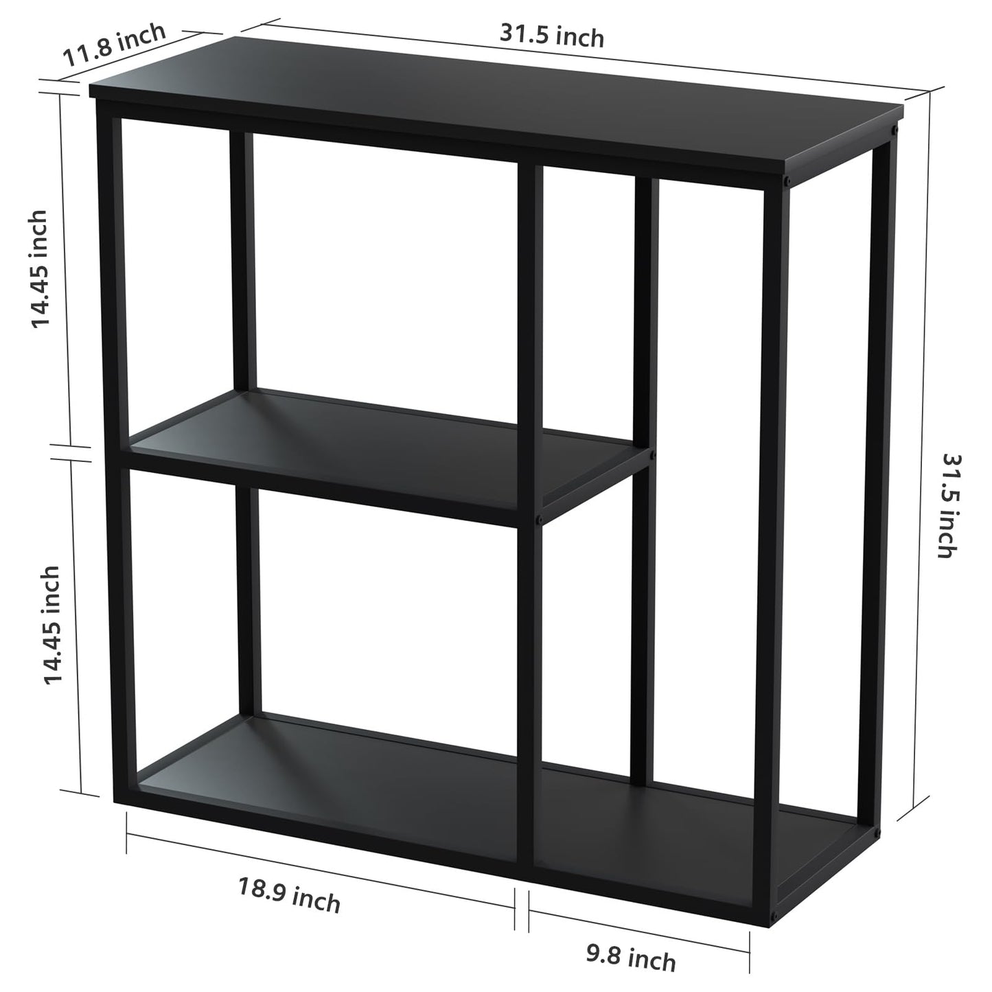 WOHOMO Console Table, 12'' Narrow Entryway Table for Living Room, 31.5'' x 31.5'' Black Industrial Sofa Table with 3-Tier Storage Shelves for Corridor, Hallway, Black