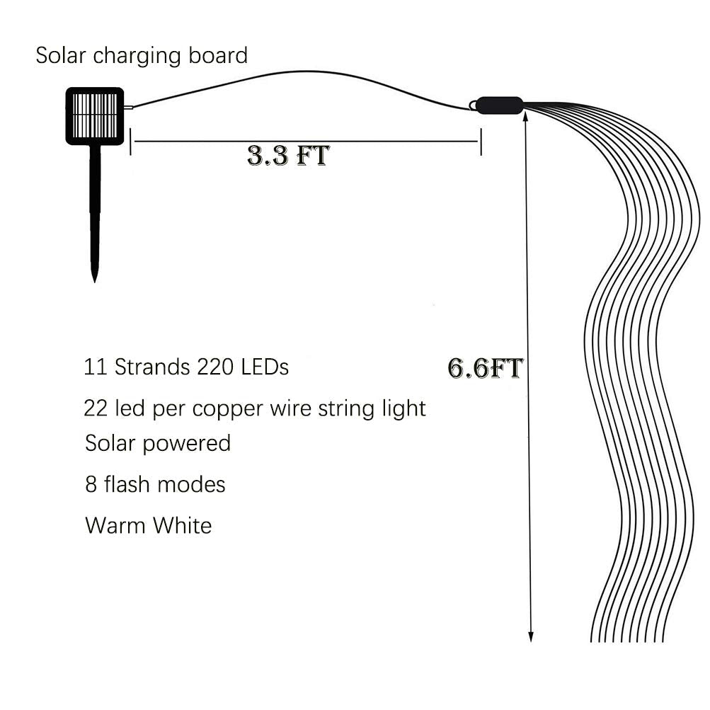 220 LED Solar Firefly Bunch Lights, 8 Flashing Modes, Fairy Copper Wire Waterproof String Light, Decorative Vine Solar Watering Can Light, Outdoor Garden Christmas Decor Lights (Warm White)