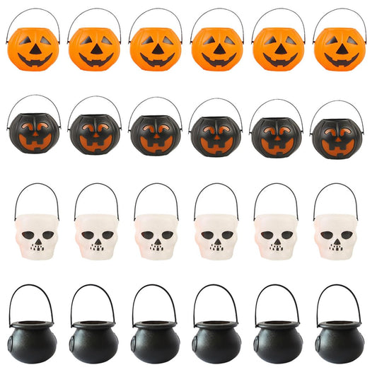 Wepetyo 24 Pcs Mini Halloween Buckets,Plastic Pumpkin Buckets Witch/White Ghost/Pumpkin Shape-Candy Holder Pot with Handle for Halloween Party Supplies