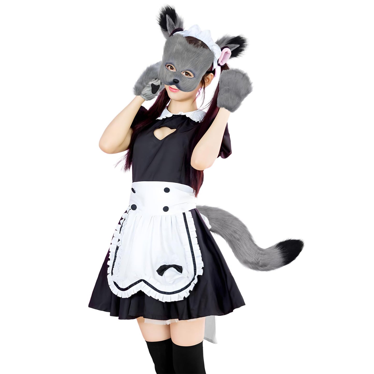 XonyiCos Cat Therian Mask and Tail Set for Women - Furry Fox and Wolf Mask for Halloween Masquerade