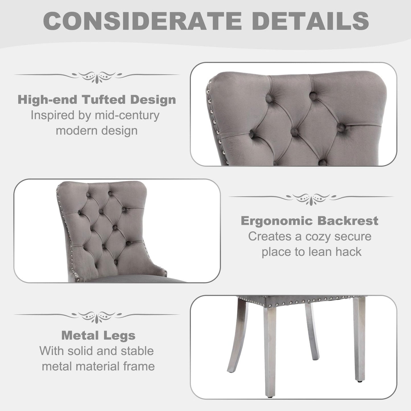 XUNGSUN 51 Inch Glass Dining Table Set for 4, Rectangular Glass Kitchen Table with 4 Upholstered Velvet Accent Chairs, 5 Piece Modern Dining Room Set, for Home, Apartment, Small Spaces - Grey Silver