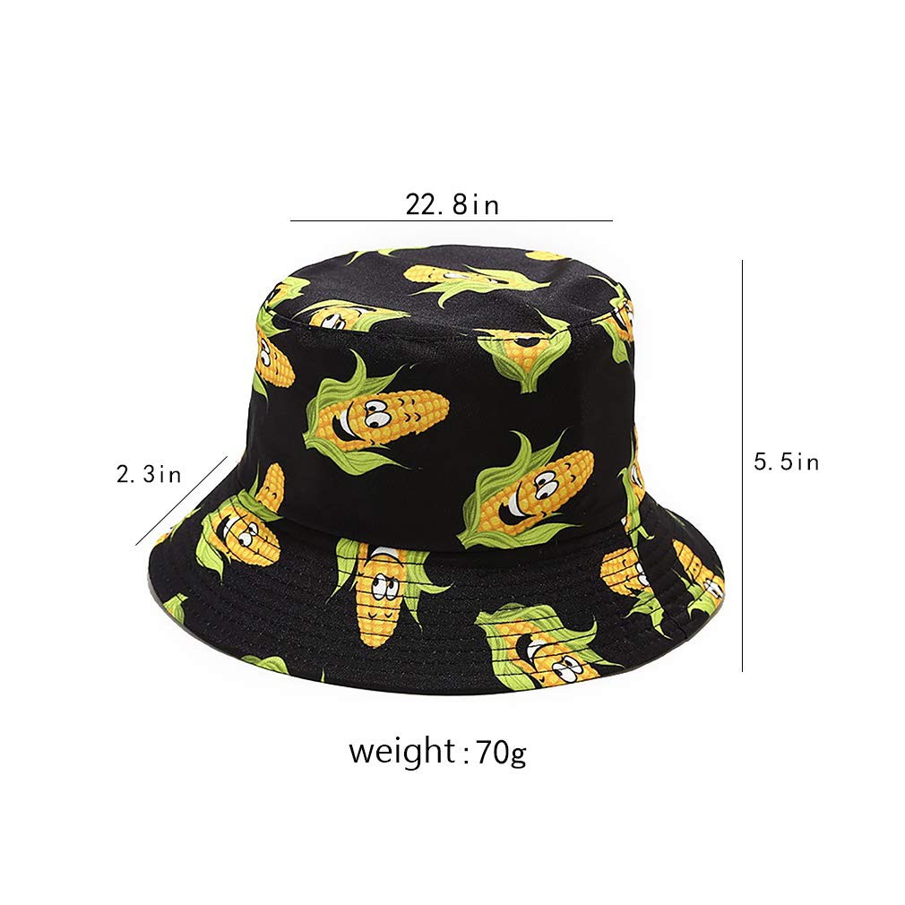 XYIYI Corn Black Print Bucket Hat Fashion Beach Fisherman Hats for Women, Reversible Double-Side-Wear