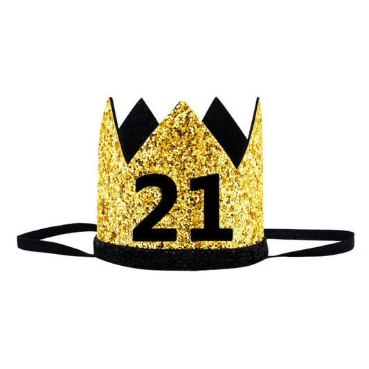 21st Birthday Crown Hat Gold Black Sequin Party Crown, Happy 21 Years Old Bday Decorations Twenty-one Cap Party Outfit Gifts Photo Booth Props Supplies Ideal Him Her Men Women Party Favors Decors