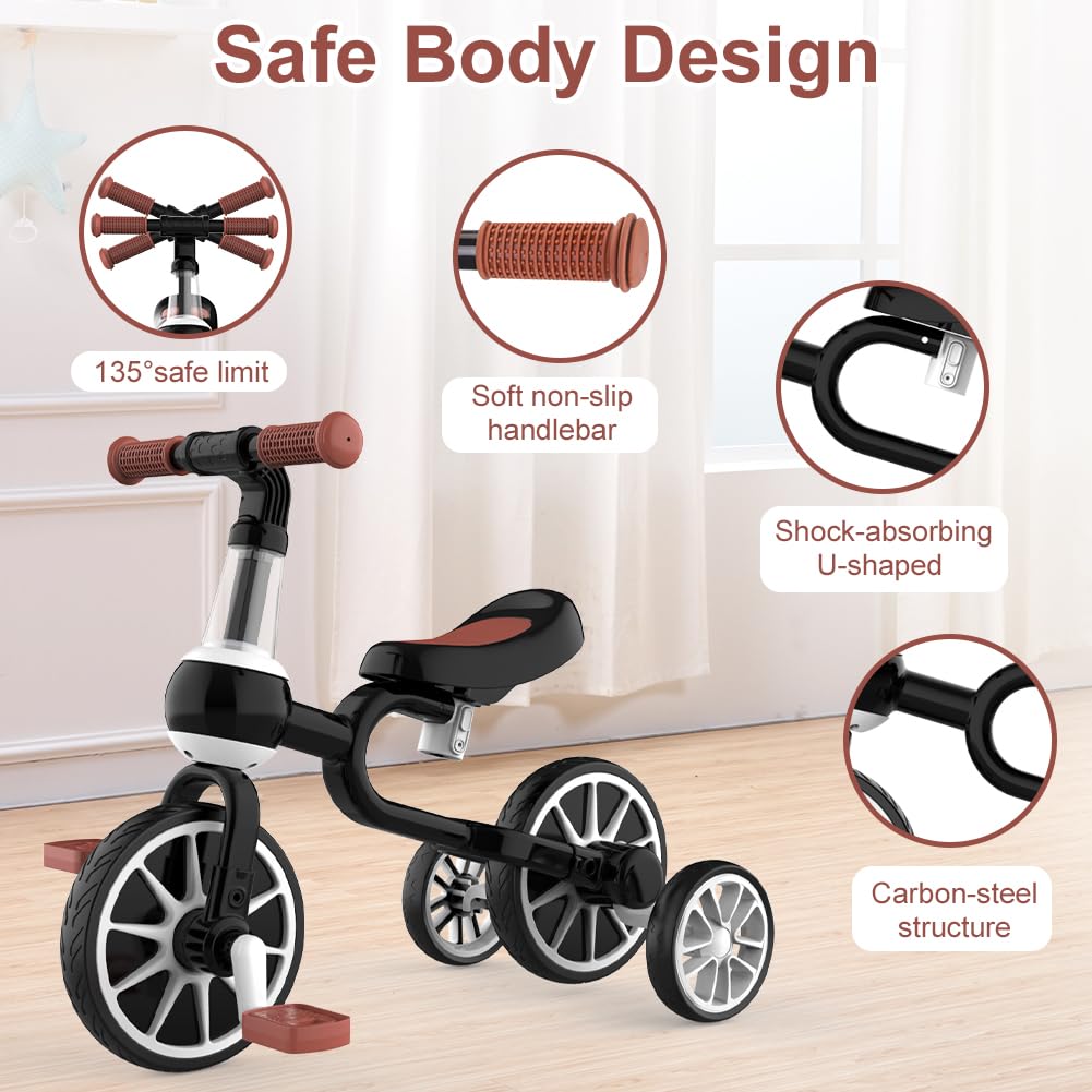 XIAPIA 3 in 1 Toddler Tricycle Gifts for 2-4 Years Old Boy with Adjustable Seat Detachable Pedal and Training Wheels, Baby Balance Bike Trikes Riding Toys Birthday Chirstmas Gifts