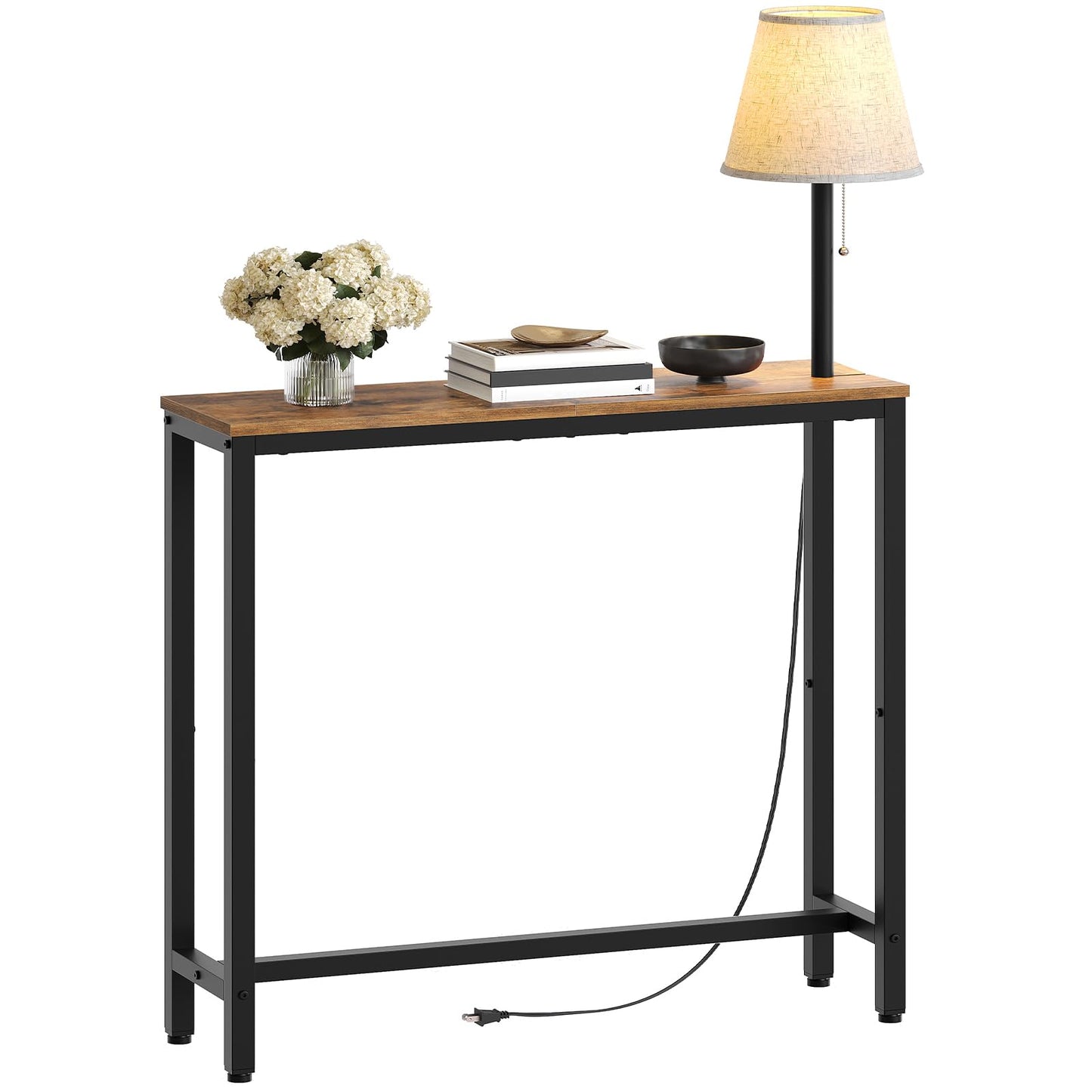 YATINEY Console Table with Light, Narrow Entryway Table, Behind Couch Table with 3 Color Temperatures Led Bulb, Metal Frame, for Entrance, Hallway, Foyer, Rustic Brown and Black CT75DBR