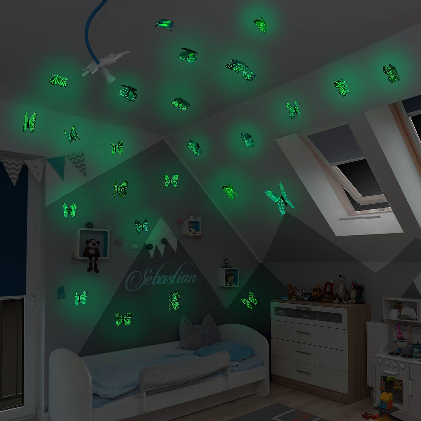 48 Pieces Glow in The Dark Butterflies for Ceiling 3D Butterfly Decal Sticker Wall Decor DIY Adhesive for Room Nursery Living Room Luminous Realistic Home Garden(Purple and Blue)