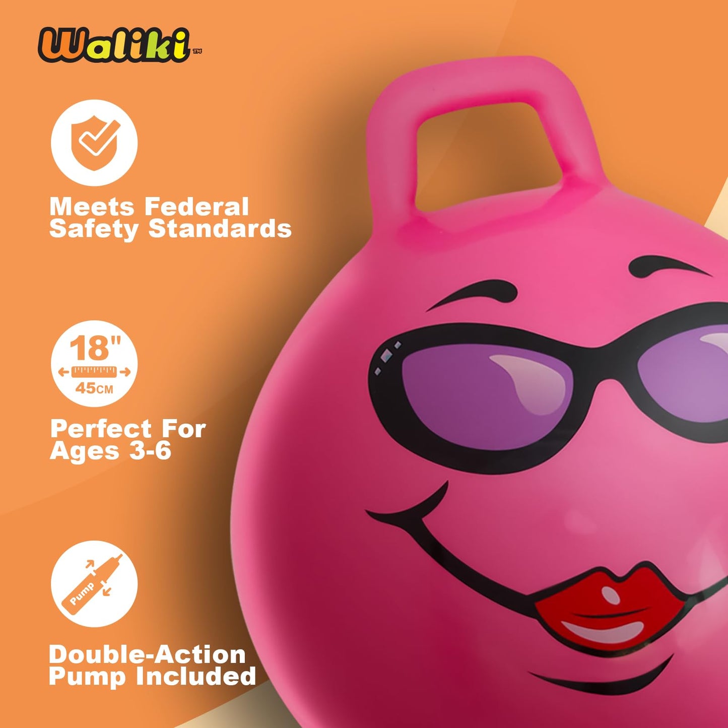 WALIKI Hopper Ball for Kids 3-6 | Hippity Hop | Jumping Hopping Ball | Relay Races | Pink 18”
