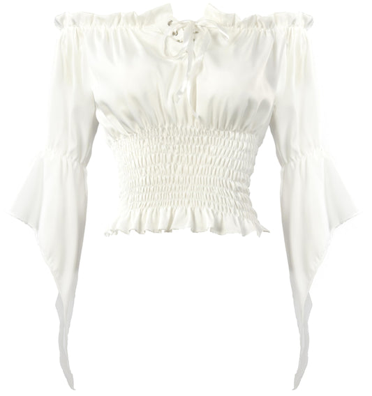 Women's Renaissance Blouse Long Sleeve Off Shoulder Medieval Pirate Costume Shirts Boho Tops (US, Alpha, Medium, Regular, Regular, White)