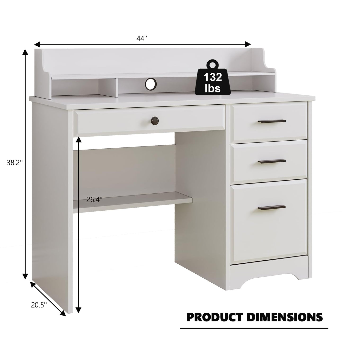 4 EVER WINNER White Desk with Drawers, Small Computer Desk with File Drawer for Small Spaces, Home Office Desks with Monitor Stand Wood Table for Study Writing, White