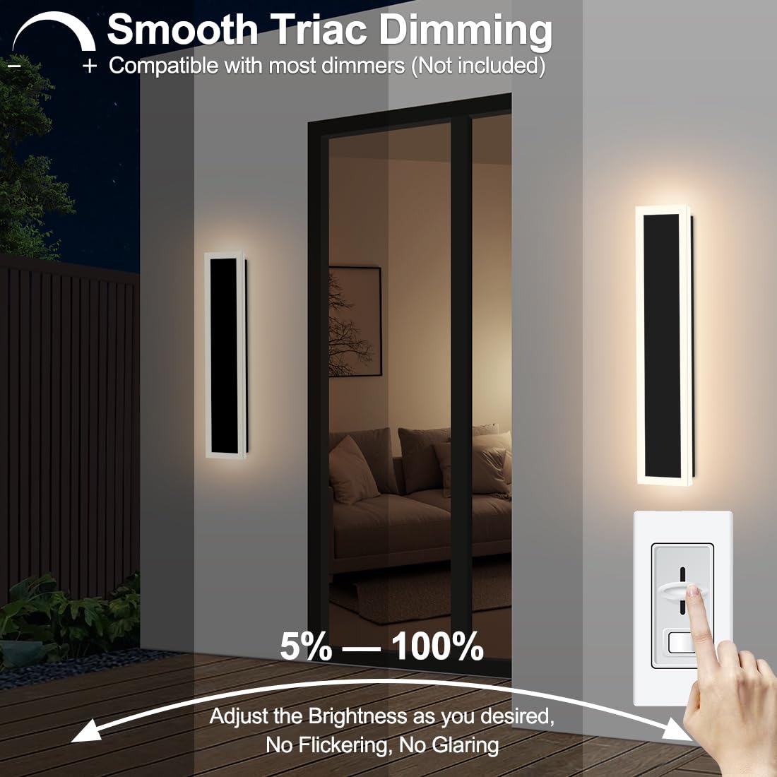 Xbuyee 2-Pack 24IN Modern Outdoor Wall Light LED Long Wall Lighting Fixture IP65 Waterproof Wall Lamps, Dimmable 24W 2200LM Black Wall Sconce, 3000K/4000K/5000K Selectable, ETL