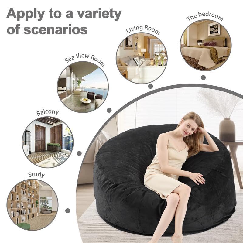 6FT Bean Bag Chairs for Adults，beanbag Chair with Filler，Memory Foam Chair，Extra Large Bean Bag，Leisure Reading Chair Suitable for Living Room, Bedroom and Dormitory. (Black, 6FT)