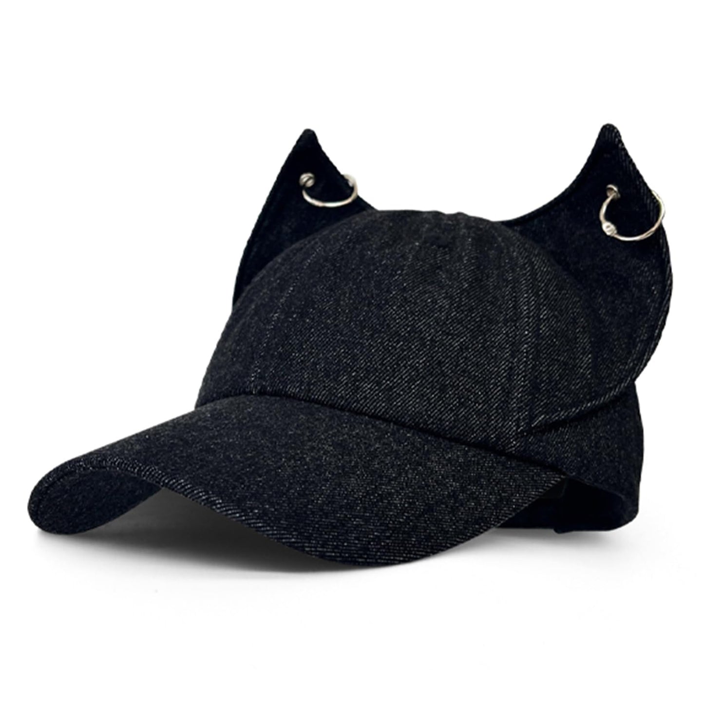 Y2K Fox Ears Baseball Cap with Iron Ring Unisex Denim Dad Hat Animal Ears Grunge Aesthetic Hat