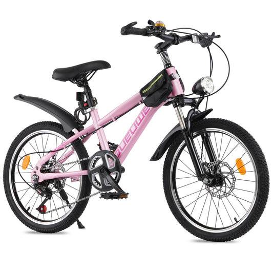 20 24 Inch Kids Mountain Bike, Children Bicycles for Boys and Girls Ages 6-12, 7 Speed Teenager Bikes with Disc Brakes, Adjustable Handlebars and Seat, Kickstand,Pink,20 Inch