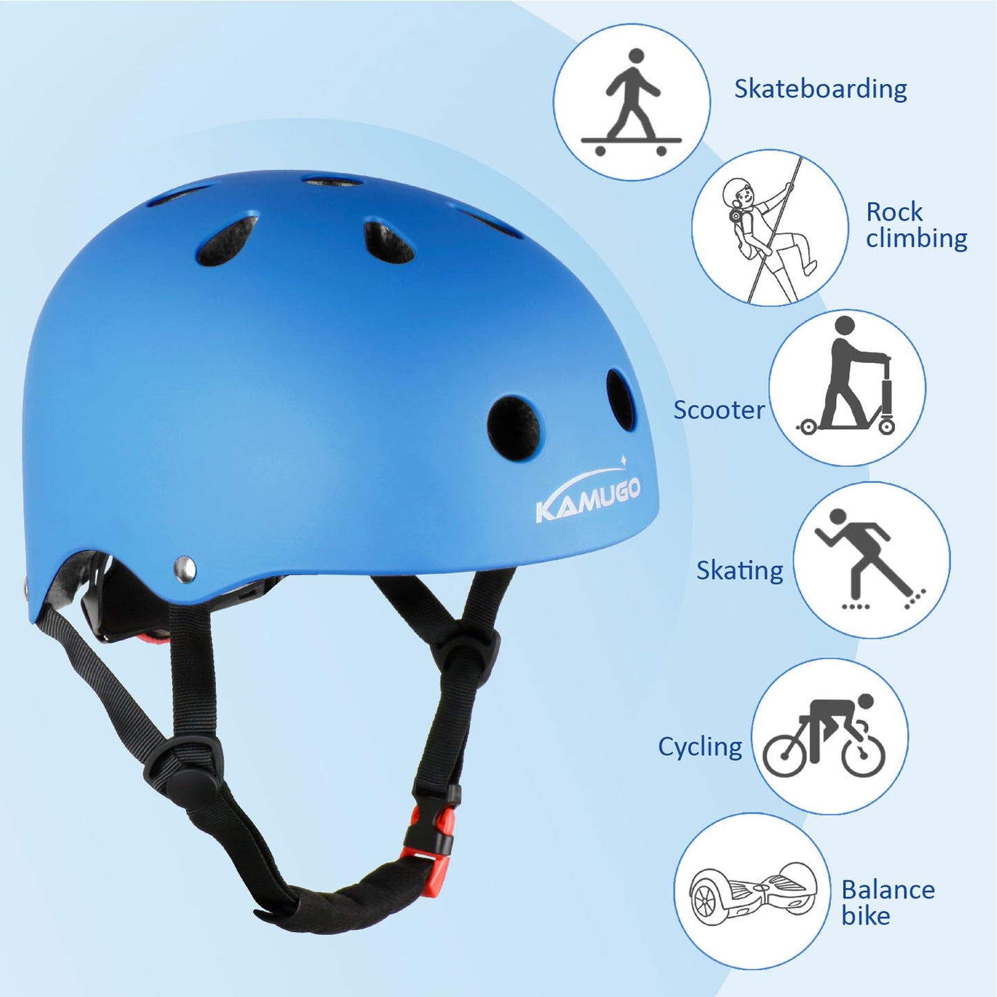 KAMUGO Kids Adjustable Helmet, Suitable for Toddler Kids Ages 2-8 Boys Girls, Multi-Sport Safety Cycling Skating Scooter Helmet (Blue, Small)