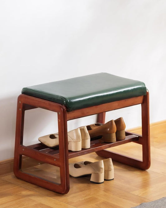 ABAMFUR Shoe Rack Bench, Solid Wood Entryway Bench, Shoe Bench with Cushion Padded Seat for Entry, Hallway (Green-21.65")