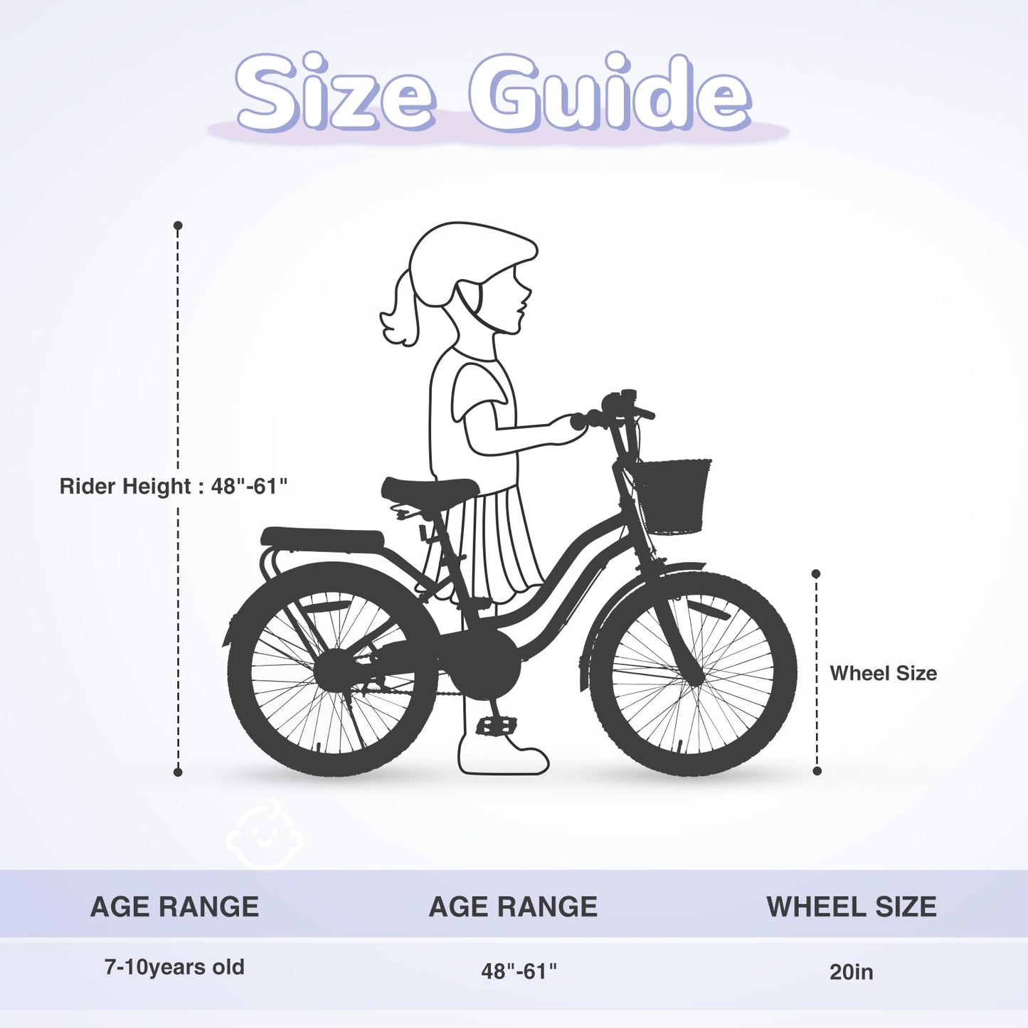 20" Inch Girls Bike Kids Bikes Girl Bicycle 20” Bikes 20 Bike for Girls Ages 7 8 9 10 Years Old,MTB Single Speed Bicycle,Enclosed Chainguard Kids' Bicycles,3 Colors (Light Purple)