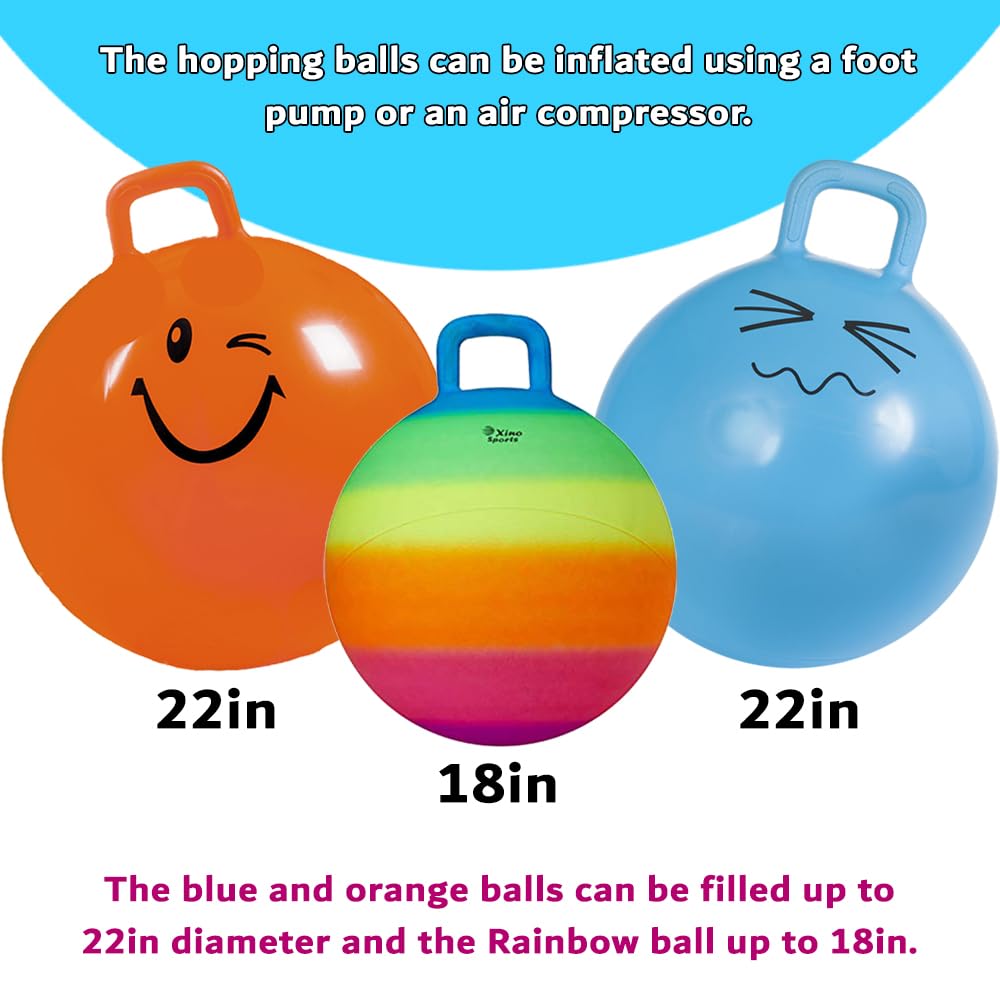Xino Sports Hopping Ball for Kids, Teens & Adults - Fun Bouncy Ball with Handle, Durable and Safe Hopper, Indoor and Outdoor Toy for Jumping & Exercise (Orange, 22 Inch Diameter)