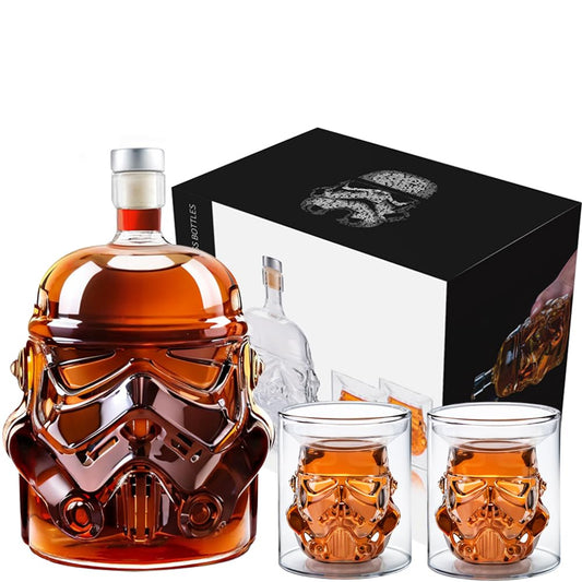 Whiskey Decanter With 2 Glasses, Transparent Creative Flask Carefe Decanter for Brandy, Scotch, Bourbon, Vodka, Liquor Christmas Gift for Men,Dad,Husband,Boyfriend