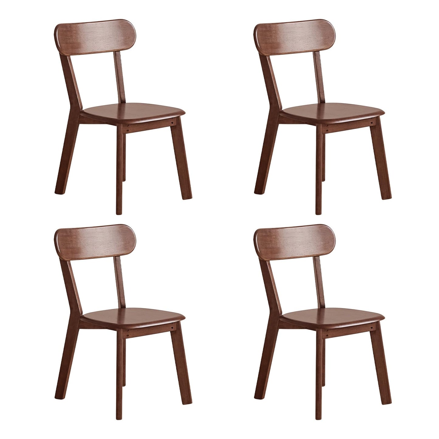 100% Solid Wood Dining Chairs Set of 4, Mid Century Modern Dining Chairs with Curved Backrest, Wooden Desk Chair with Solid Rubber Wood Frame for Kitchen, Dining Room, Study, Living Room, Walnut (4PK)