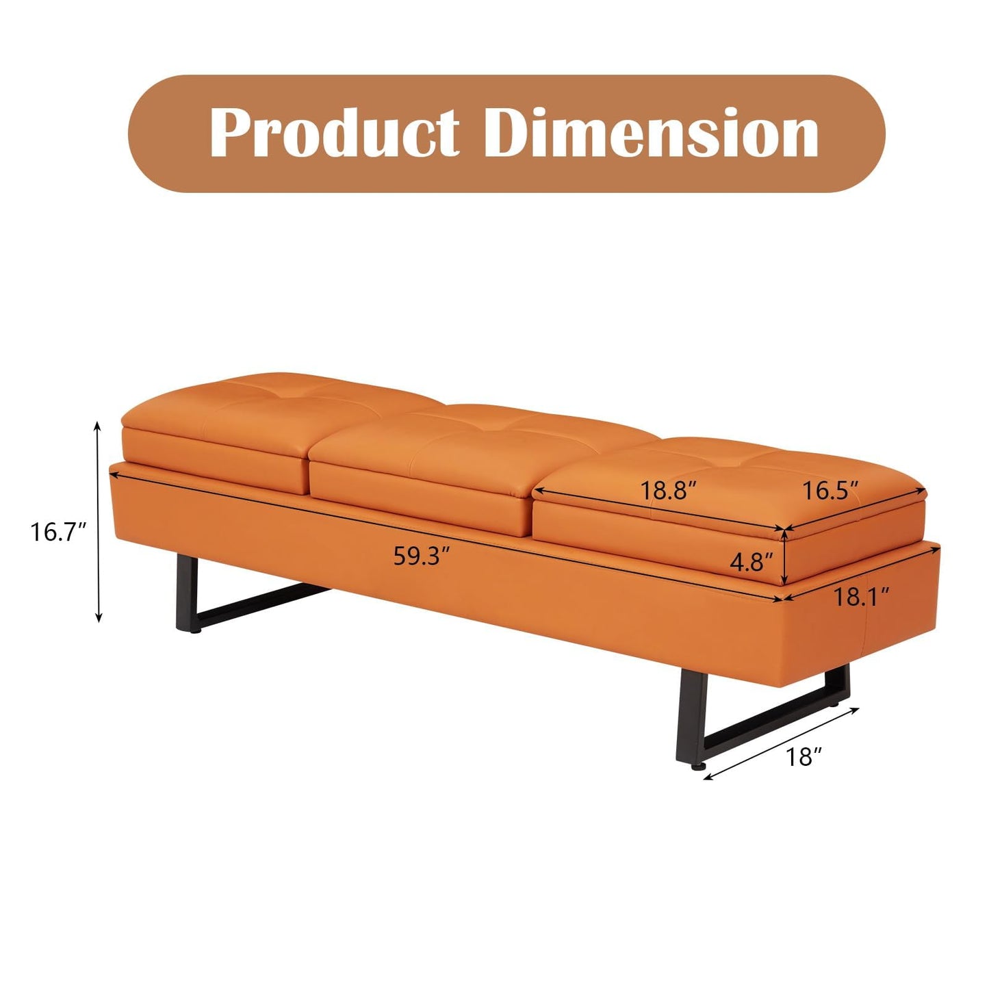 AIIT 3-Seat Waiting Room Bench - Reception Bench with Thickened PU Leather, Waiting Room Chairs Lobby Bench for Office Barber Store Salon Shop, Orange