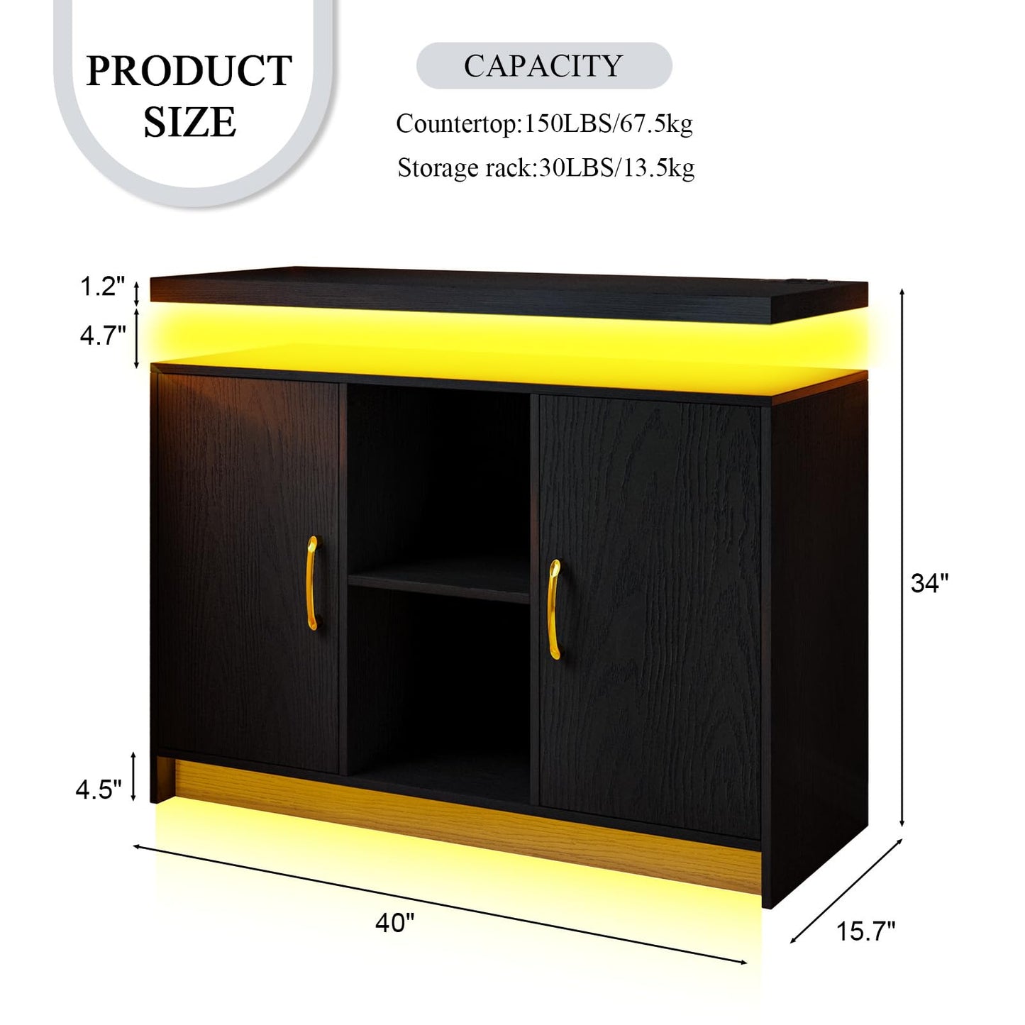 4 EVER WINNER Buffet Cabinet with Storage, Modern Sideboard Cabinets with Led Lights, Floating Coffee Station with Adjustable Shelves, Coffee Bar Cabinet for Kitchen, Dining Room